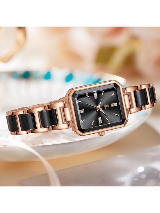 Women\'s Black Vintage Rectangular Dial Stylish Bracelet Waterproof Wrist Watch main image 5